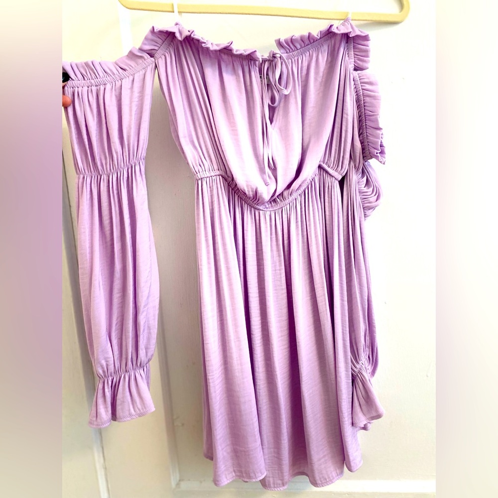 Off the Shoulder Lilac Ruffled Mini Dress